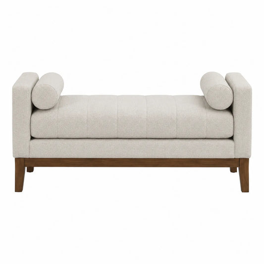 Banco tapizado de lino con patas de madera 140 cm