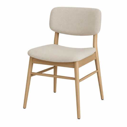 Silla de madera con asiento de tela beige