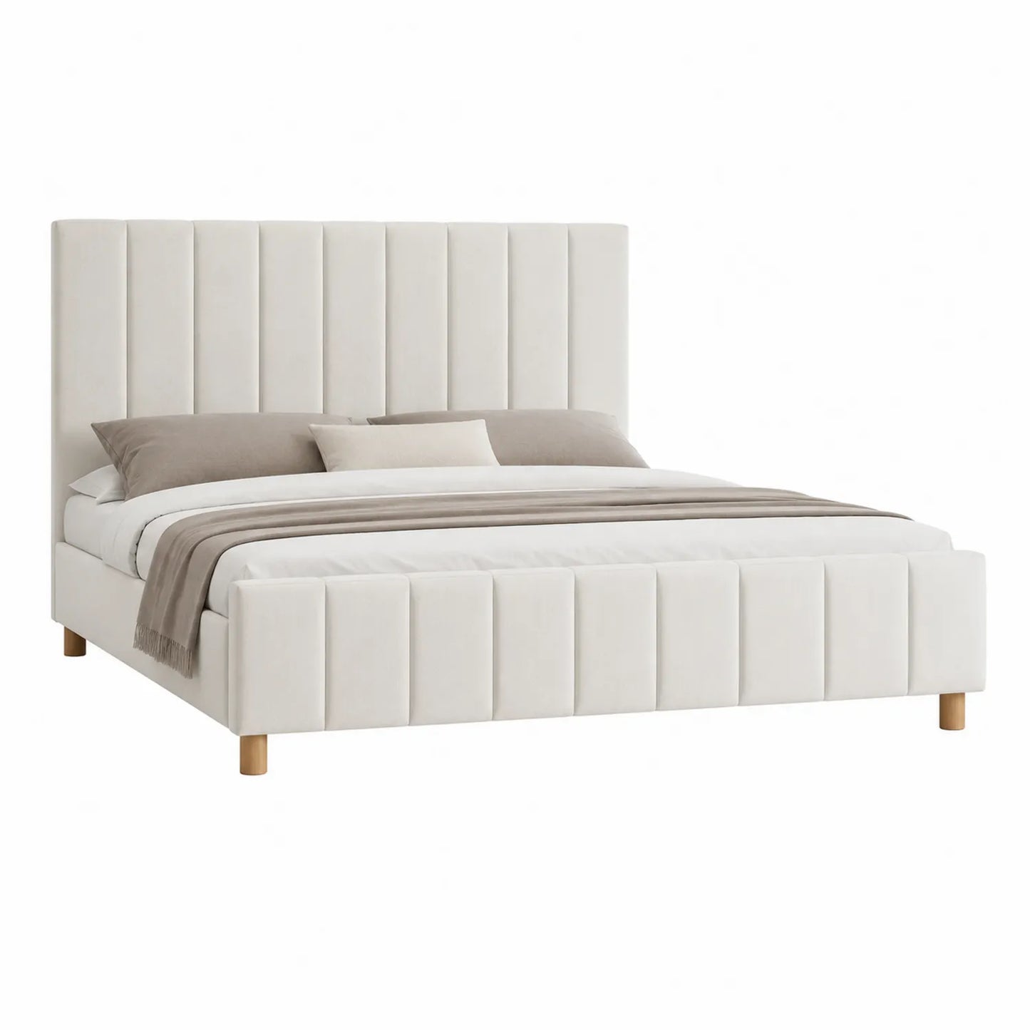 Cama de matrimonio tapizada en terciopelo beige 200x160 cm