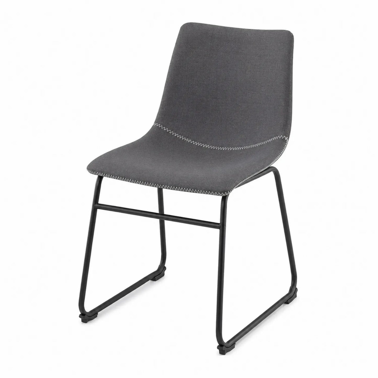 Silla de comedor con asiento de tela gris y estructura de metal negro
