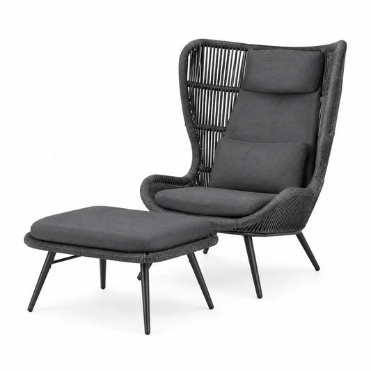 Conjunto de Silla y Reposapiés de Acero y Ratán Sintético Antracita