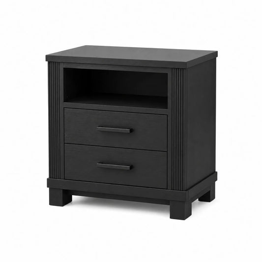 Mesita de noche de madera con cajones en Negro