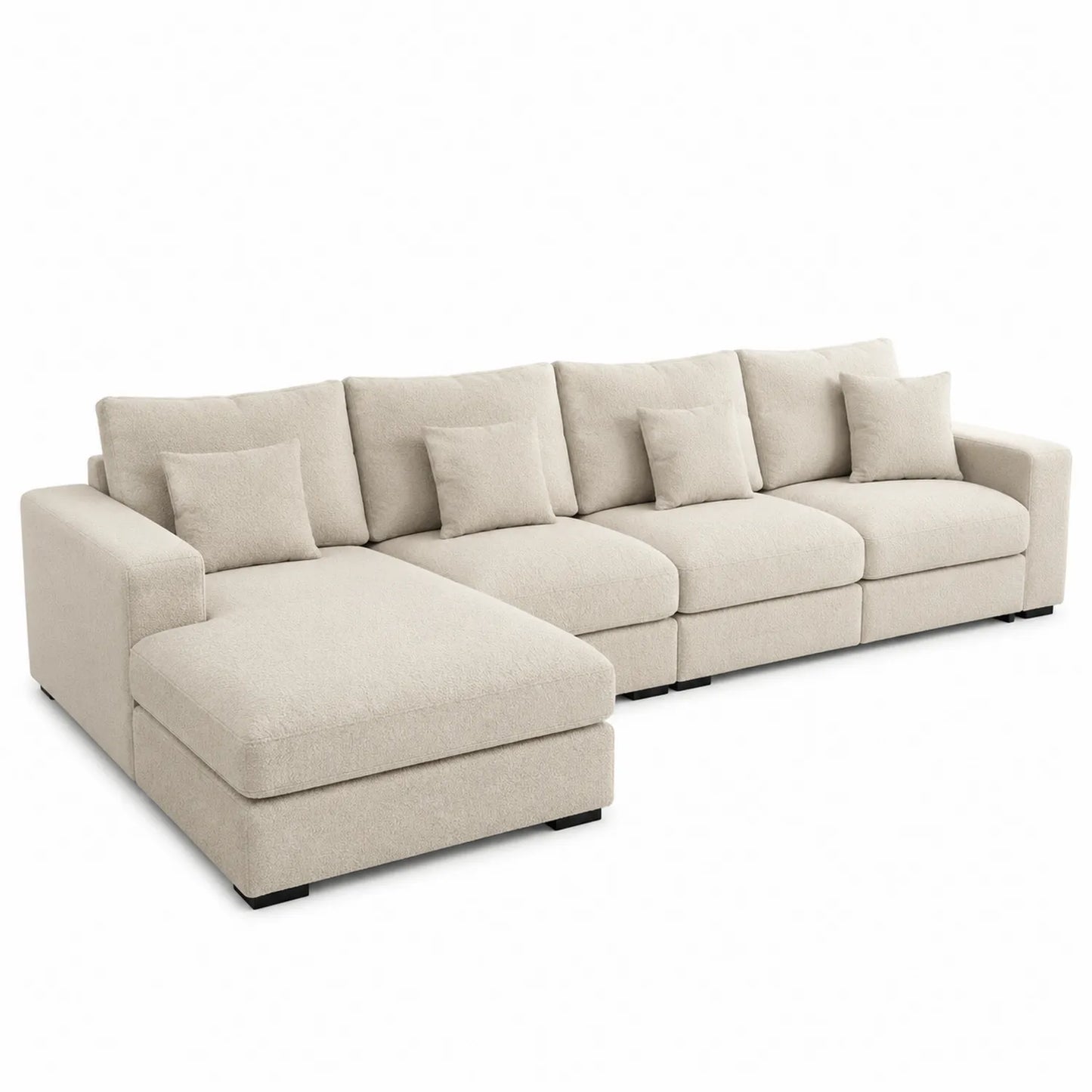 Sofá seccional en L de tela poliéster beige con chaise longue