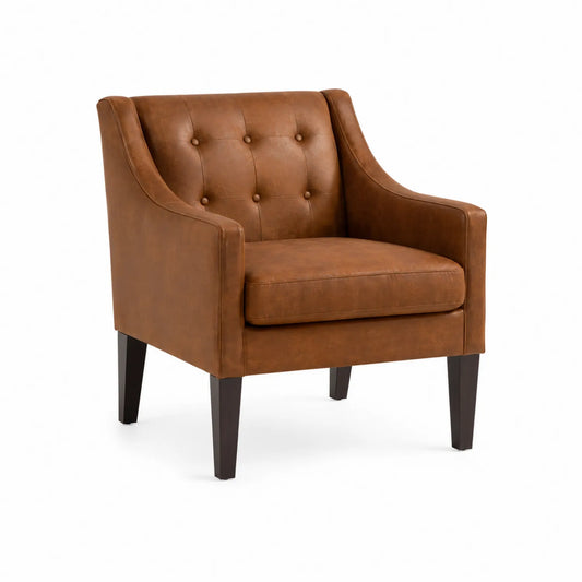 Sillón de cuero sintético marrón con estructura de madera 75x80x90 cm