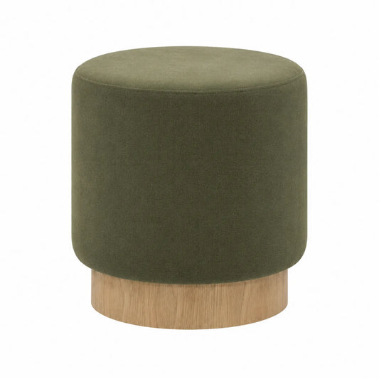 Reposapiés redondo de poliéster verde con base de madera de roble 40x40 cm