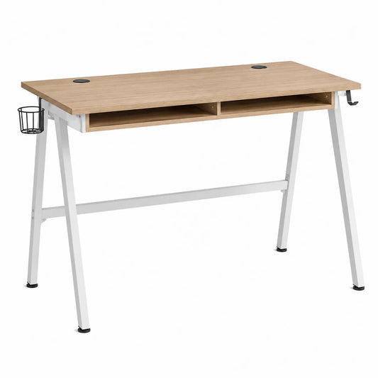 Escritorio de MDF y Acero Beige/Blanco 120x60x75 cm
