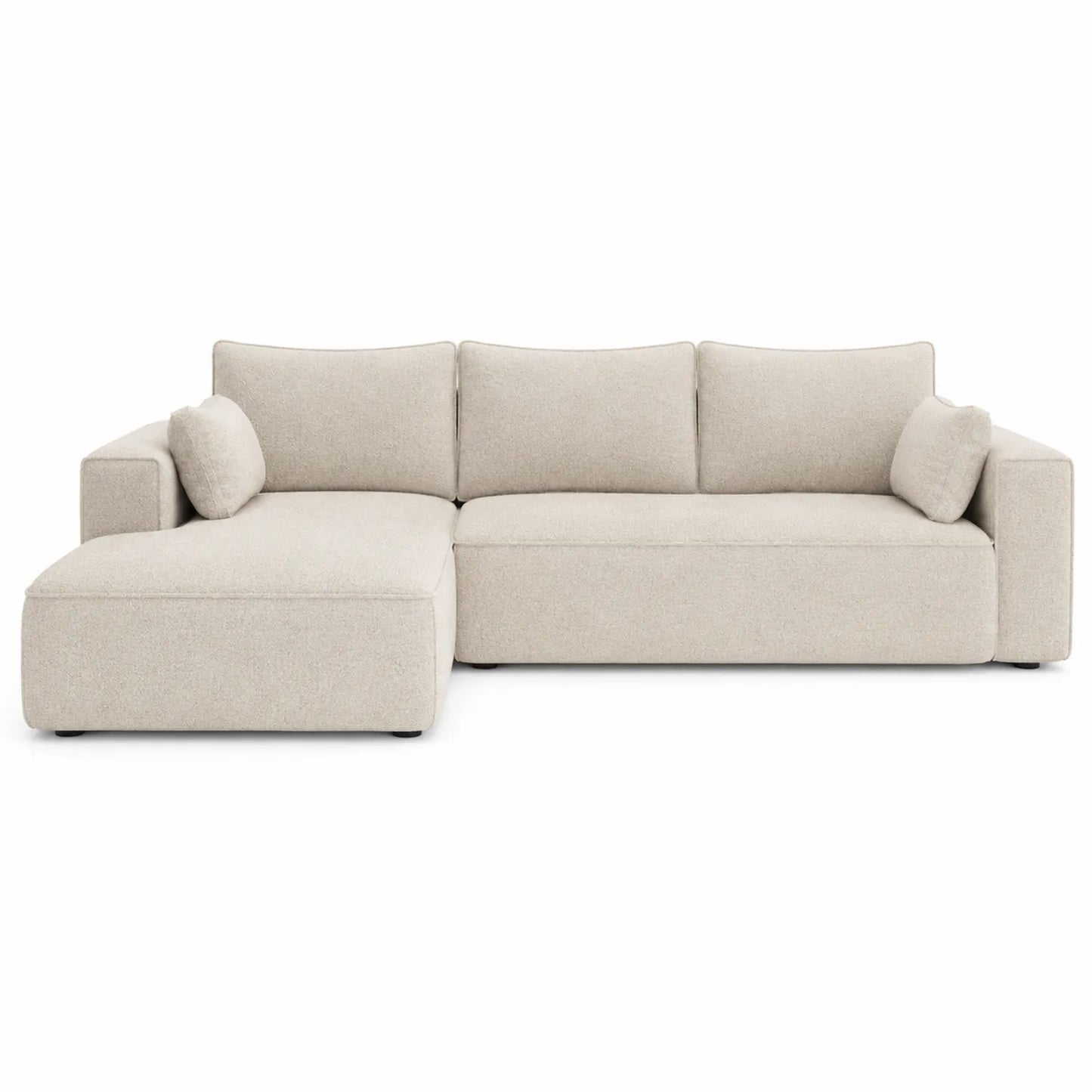 Sofá seccional en tela de poliéster beige con chaise longue