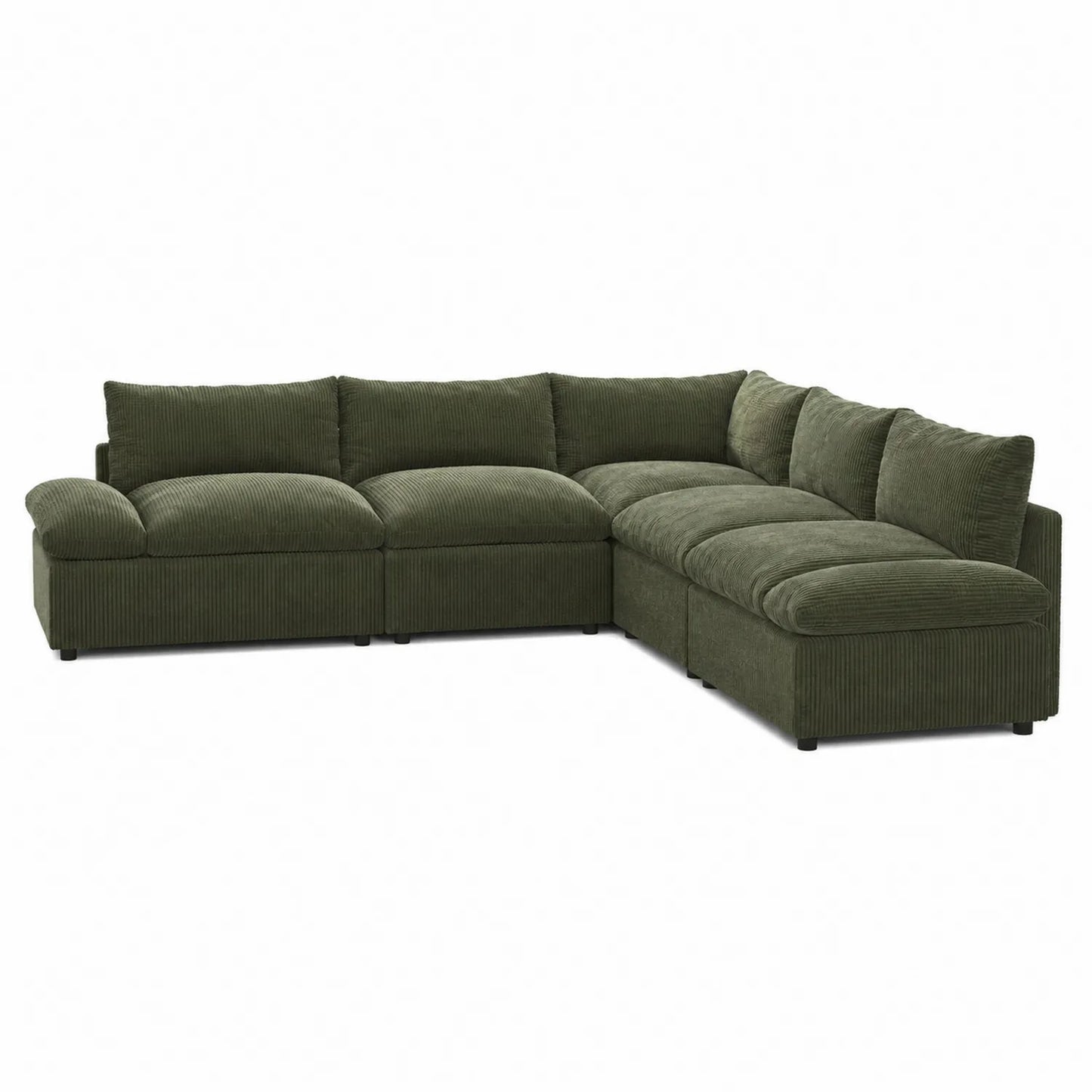 Sofá Esquinero en Forma de L de Pana Verde con Cojines Desmontables