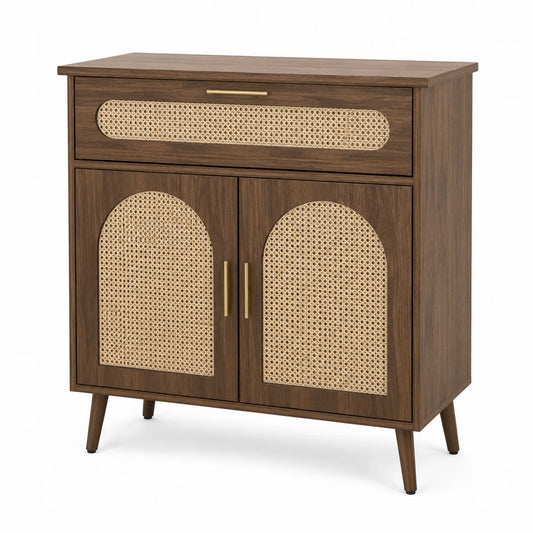 Aparador de Madera y Ratán Marrón con 2 Puertas