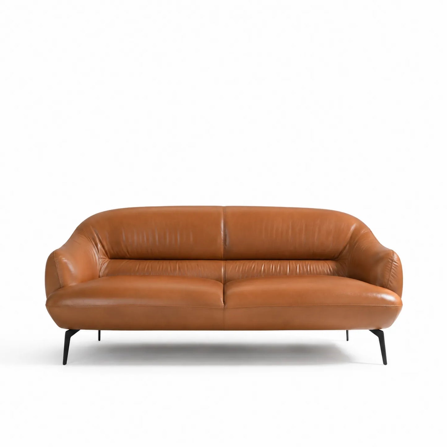 Sofá de tres plazas en cuero con patas metálicas 210x90x80 cm