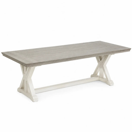 Mesa de comedor rectangular de madera marrón claro con base blanca 180x90x75 cm