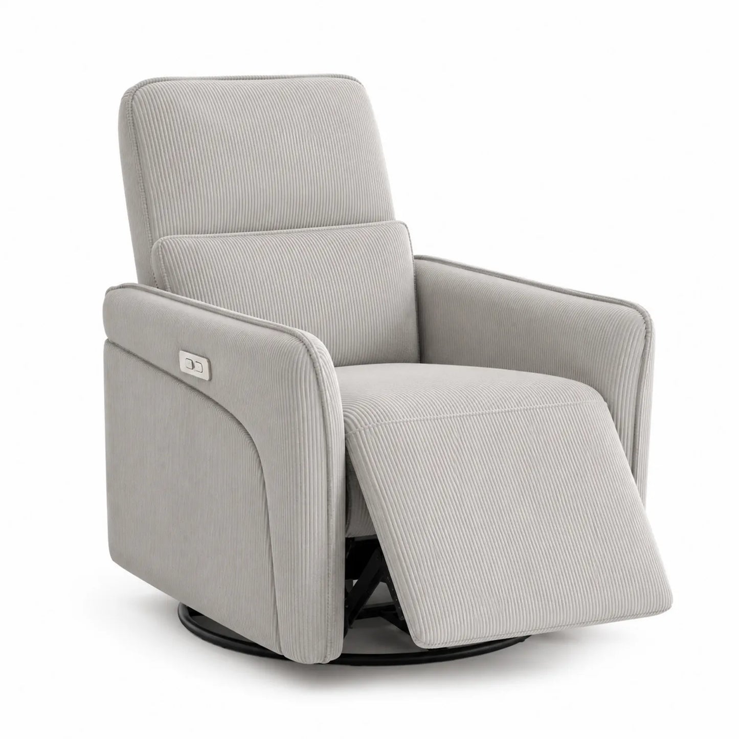 Sillón reclinable de tela de poliéster gris con base giratoria
