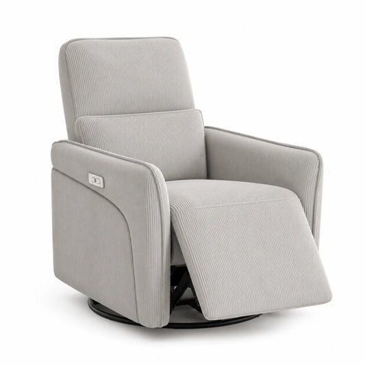 Sillón reclinable de tela de poliéster gris con base giratoria