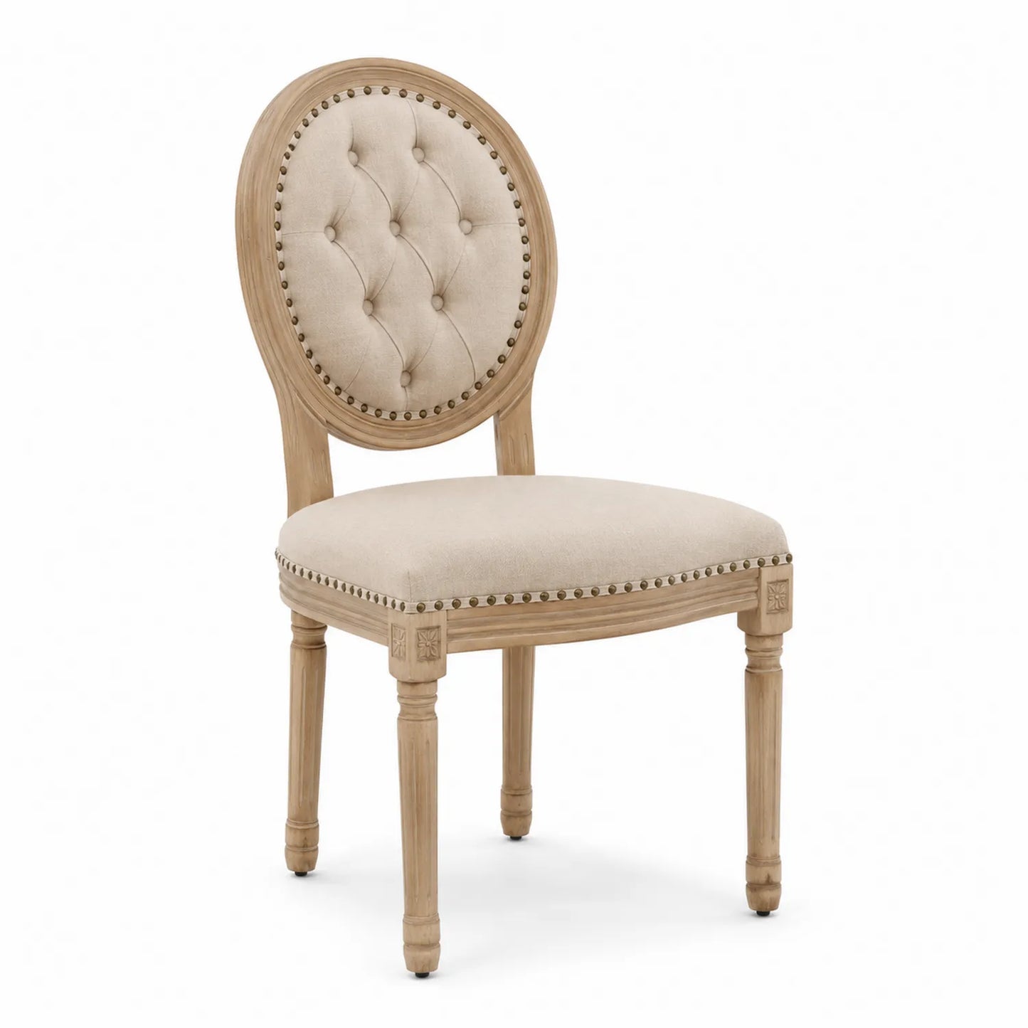 Silla de comedor de lino con estructura de madera maciza