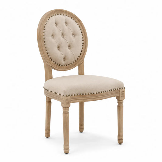 Silla de comedor de lino con estructura de madera maciza