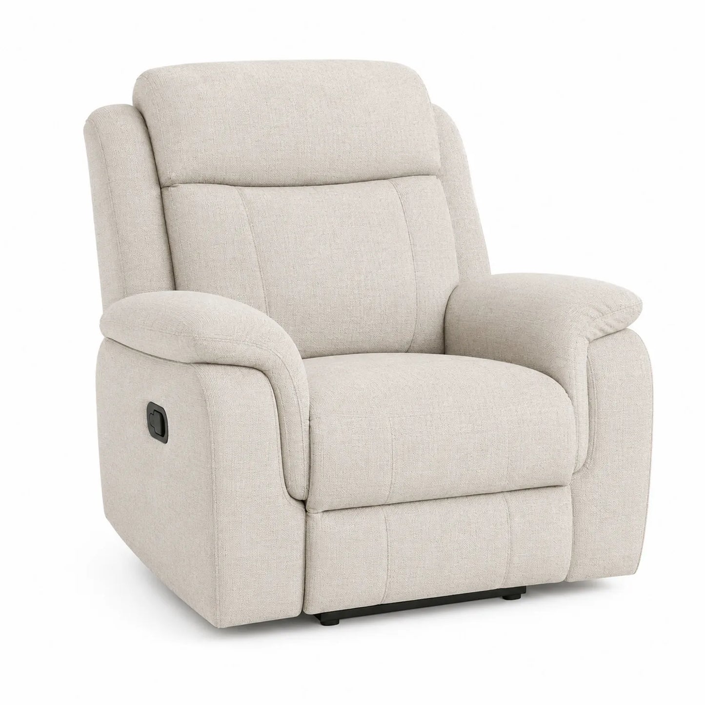 Sillón reclinable de tela beige con mecanismo manual