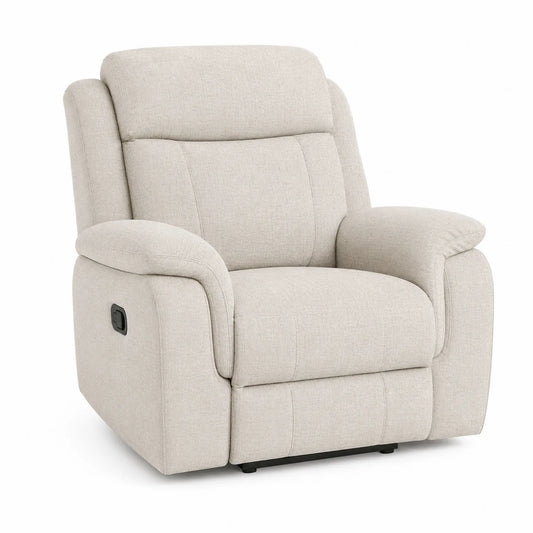 Sillón reclinable de tela beige con mecanismo manual