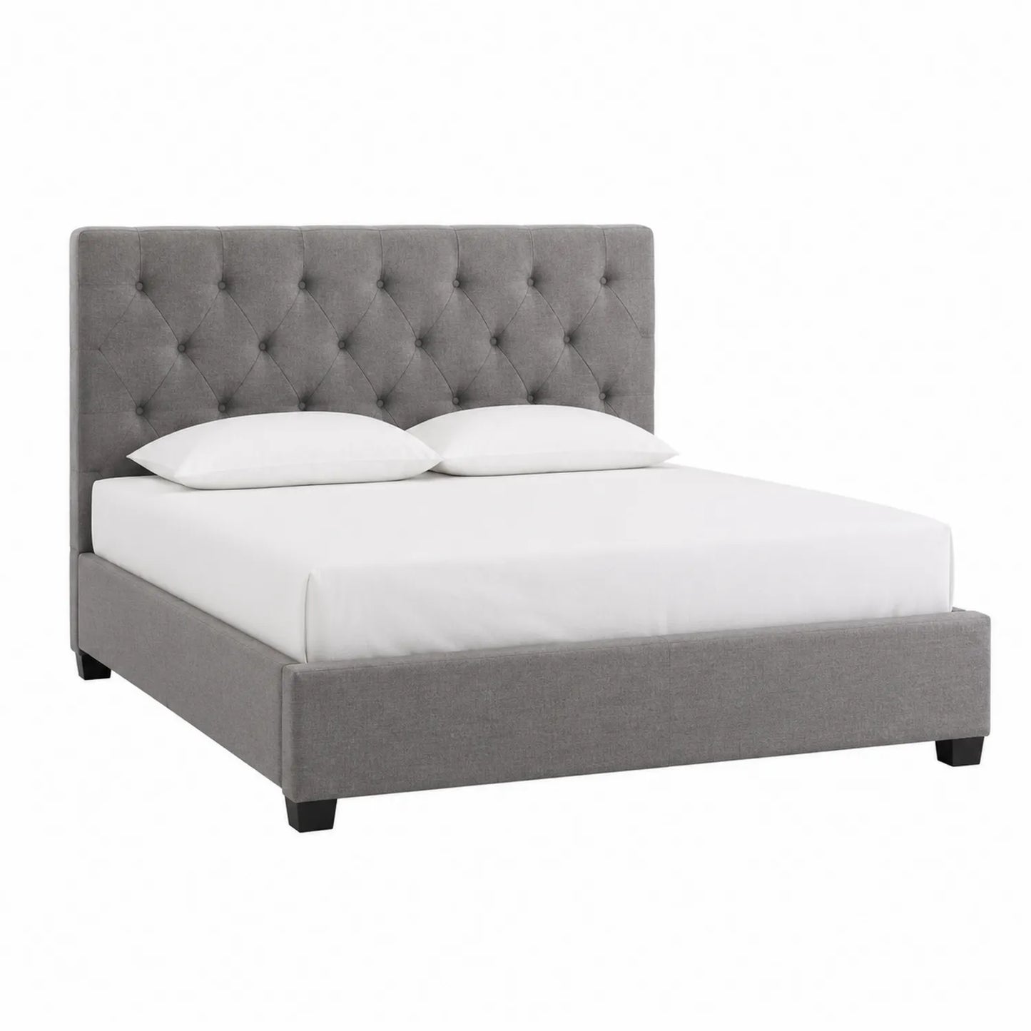 Cama de madera tapizada en tela de poliéster gris 200x150 cm