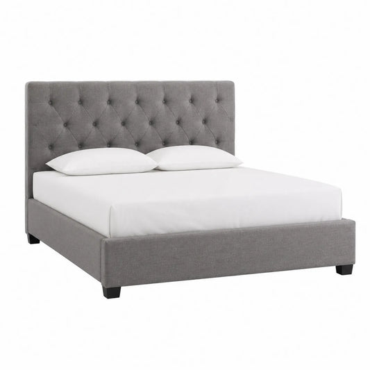 Cama de madera tapizada en tela de poliéster gris 200x150 cm
