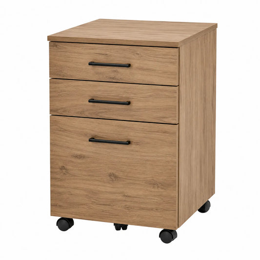 Archivador de Oficina con Ruedas de Madera de Roble de 3 Cajones