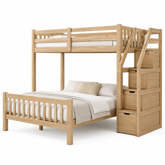 Litera de Madera de Roble con Escaleras y Almacenamiento 210x150x180 cm