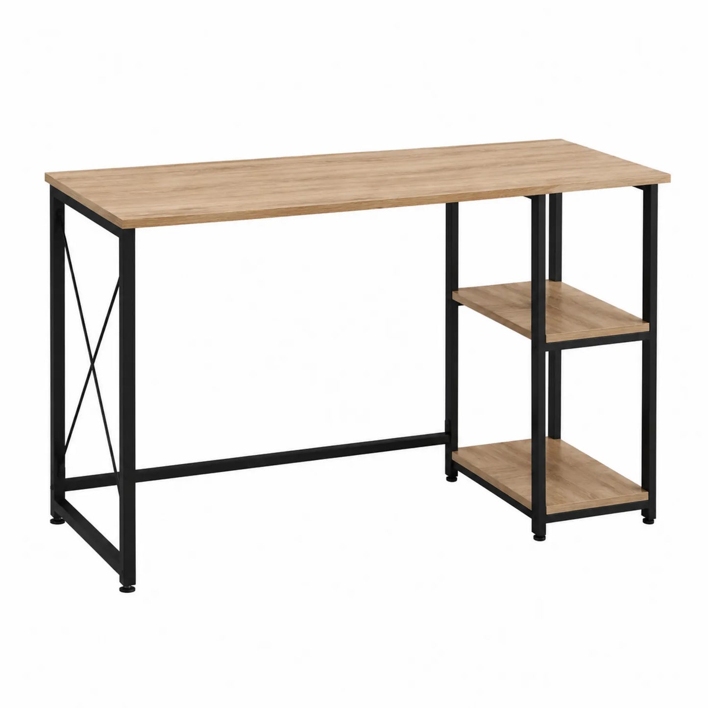 Escritorio de madera y metal negro con estantería 120x60x75 cm