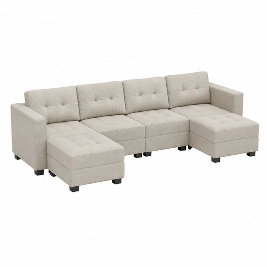Sofá seccional modular de tela poliéster beige