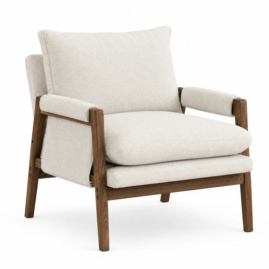 Silla de madera maciza con tapizado de tela crema