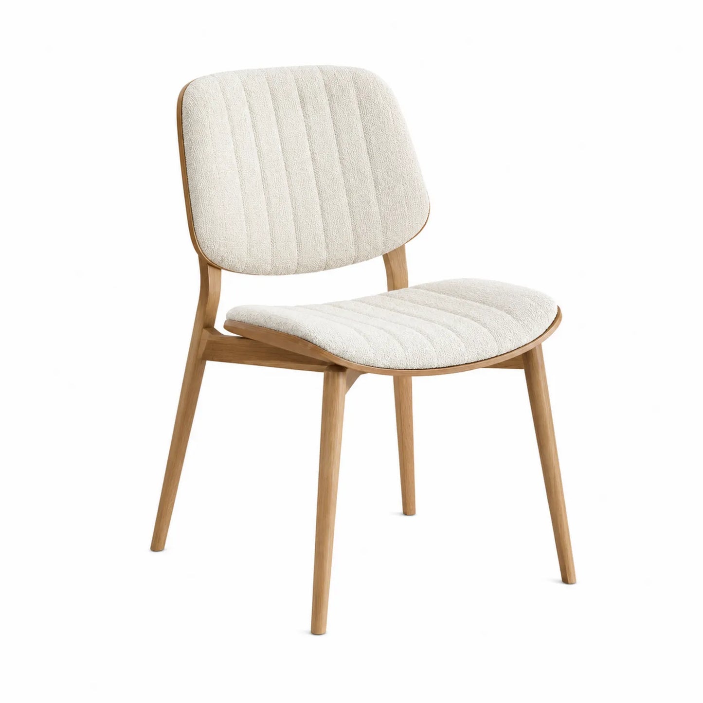 Silla de comedor con estructura de roble y tapizado en poliéster beige